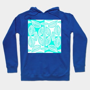 Turquoise and White Leaves Counterchange Pattern Hoodie